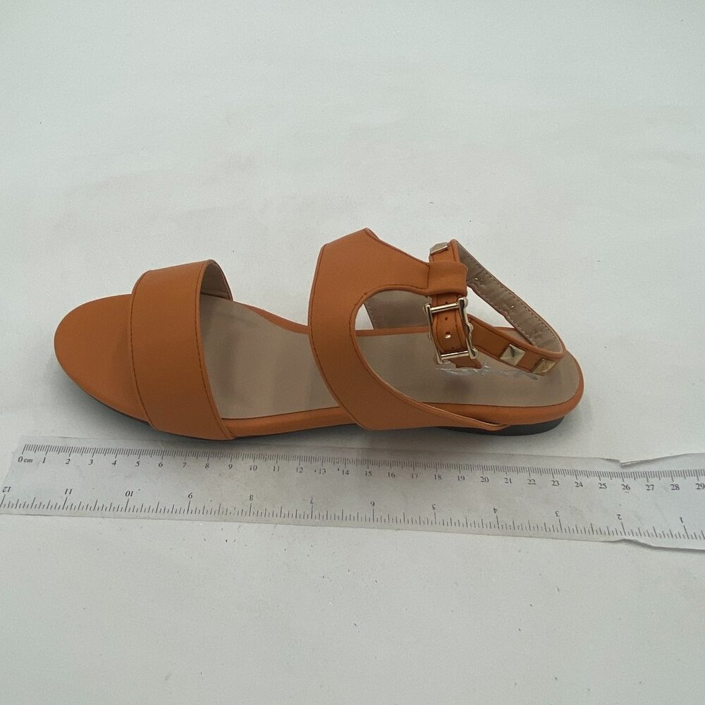 XYD Orange Single Band Open Toe Flat Sandals with Studded Ankle Strap Beach Shoe